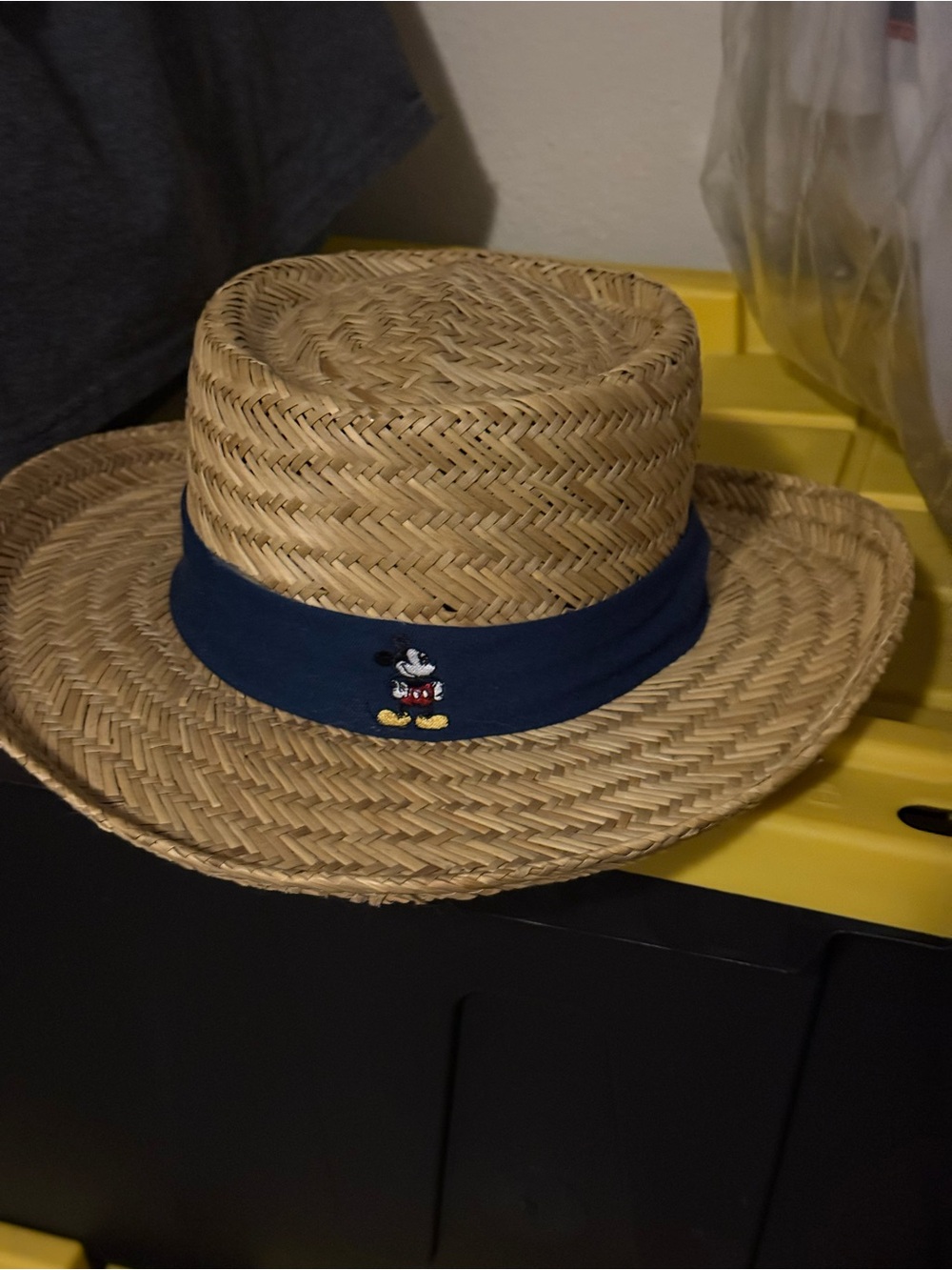Disney Natural Straw Hat with Navy Band and Mickey Embroidery